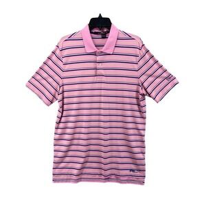 RLX Ralph Lauren Polo Shirt Mens Large Pink Striped Valhalla Golf Logo